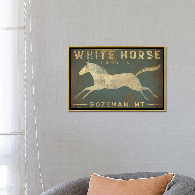 White Horse Tavern, art textuel sur toile tendue, H 40 po x l 60 po, Impression encadrée, Bois classique