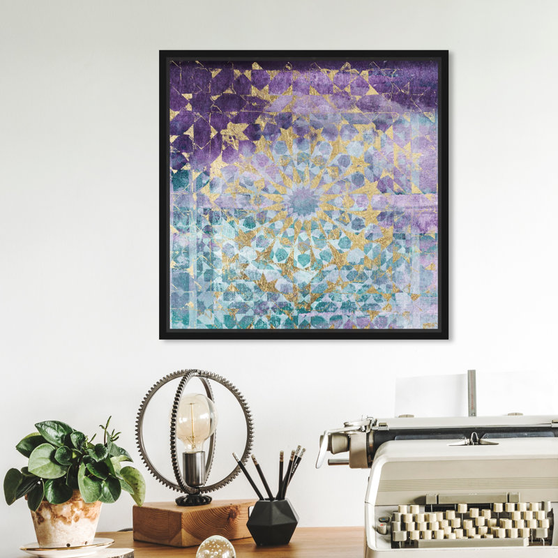 " Viridian Violet Mandala " Painting Print, Black Framed, 12" H x 12" W