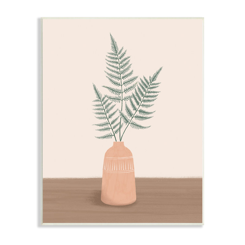 Botanical Herb Ferns Roots Aztec Planted Patterned Vasegray Farmhouse Rustic Oversized, Plaque murale, H 13 po x l 19 po
