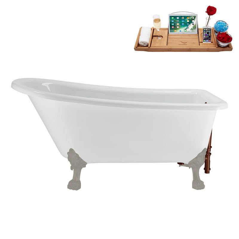 58" Streamlin Clawfoot Tub,Tray,Drain, Clawfeet, Brushed Gun Metal, Matte Oil Rubbed Bronze