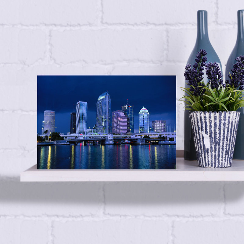 Downtown Skyline At Night, Tampa, Florida, Usa Abstract Modern Architecture City Wall Art, H 12 po x l 18 po