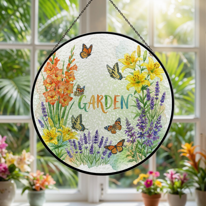 Vitrail de vitrail papillons 12 "H, H 12 po x l 12 po
