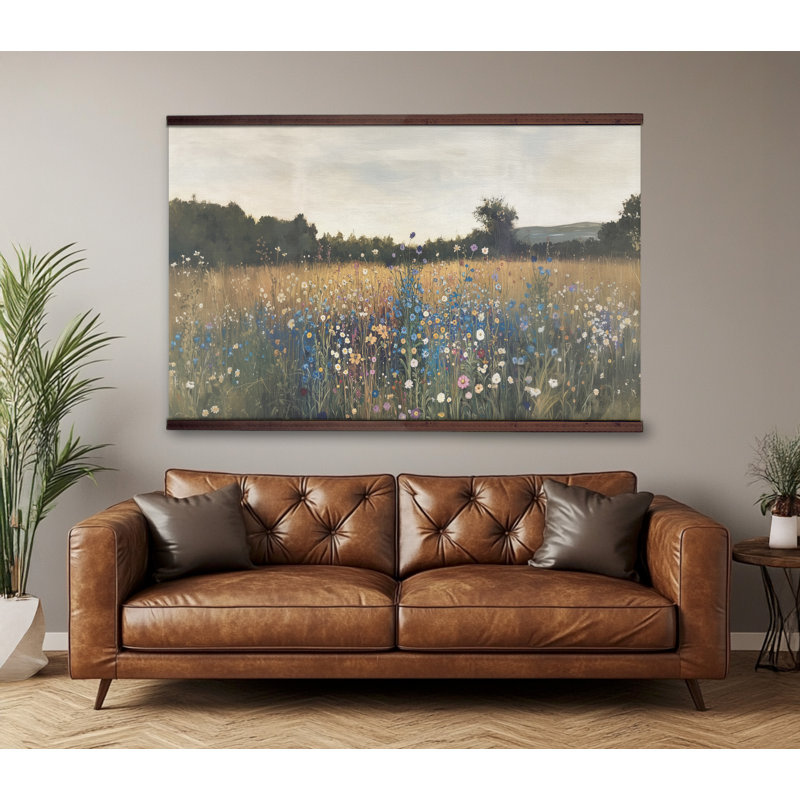 Wildflower Field Art Wall Decor, Canvas Wall Tapestry, Large Wall Hanging, Wildflowers Tapestry, 45" H x 73" W