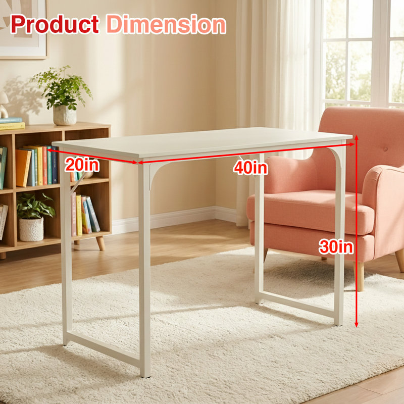 Petit bureau moderne avec bureau et bureau en métal pour bureau à domicile, H 30 po x l 39 po x P 20 po, Blanc / blanc