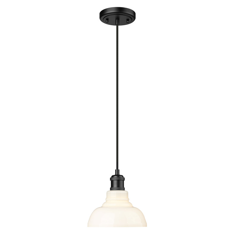 Searcy 1 - Light Schoolhouse Pendant, Vintage Milk Glass, Matte Black
