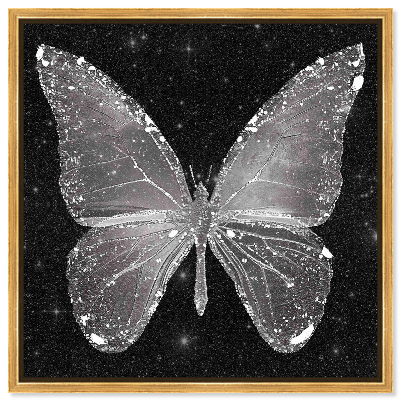 «Sparkling Silver Butterfly» par Art Remedy, H 31 po x l 31 po x P 1,8 po, Cadre flottant doré