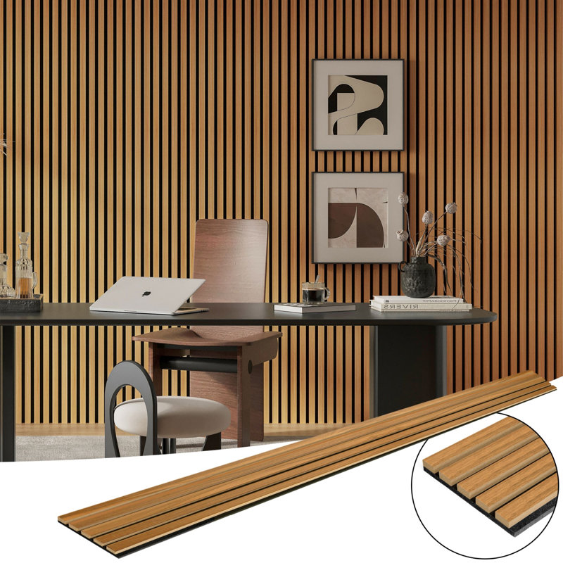 4 panneaux muraux en bois acoustique L 94,5 po x l 7,9 po, panneaux de lattes décoratives insonorisées 3D pour le mur et le plafond (20,73 pieds carrés / caisson)