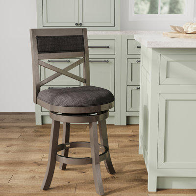 24" Counter Height Swivel Seat, Weathered Grey, Charcoal Upholstery, Adds Comfort To Home Stool, Grey Finish, Improves