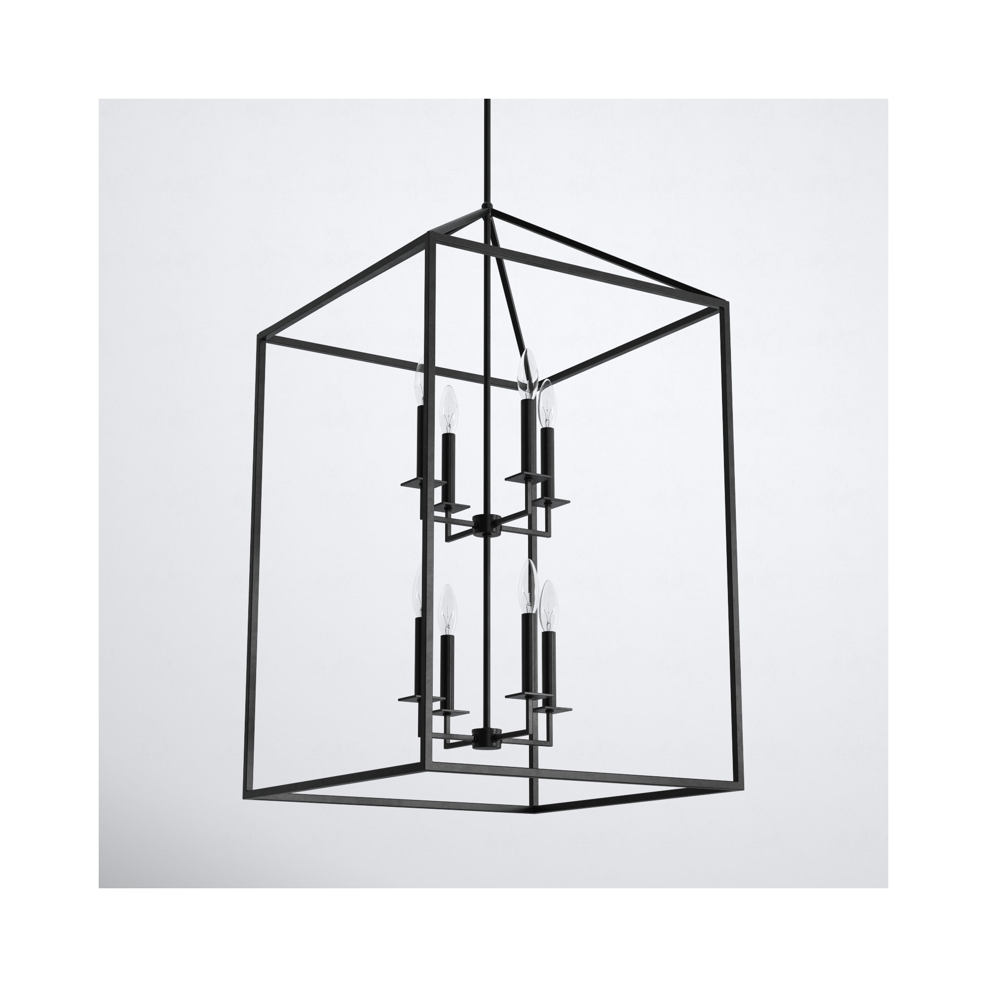 Ellis 8 - Light Metal Dimmable Lantern Chandelier, 38" H x 22" W x 22" D, Midnight Black, No
