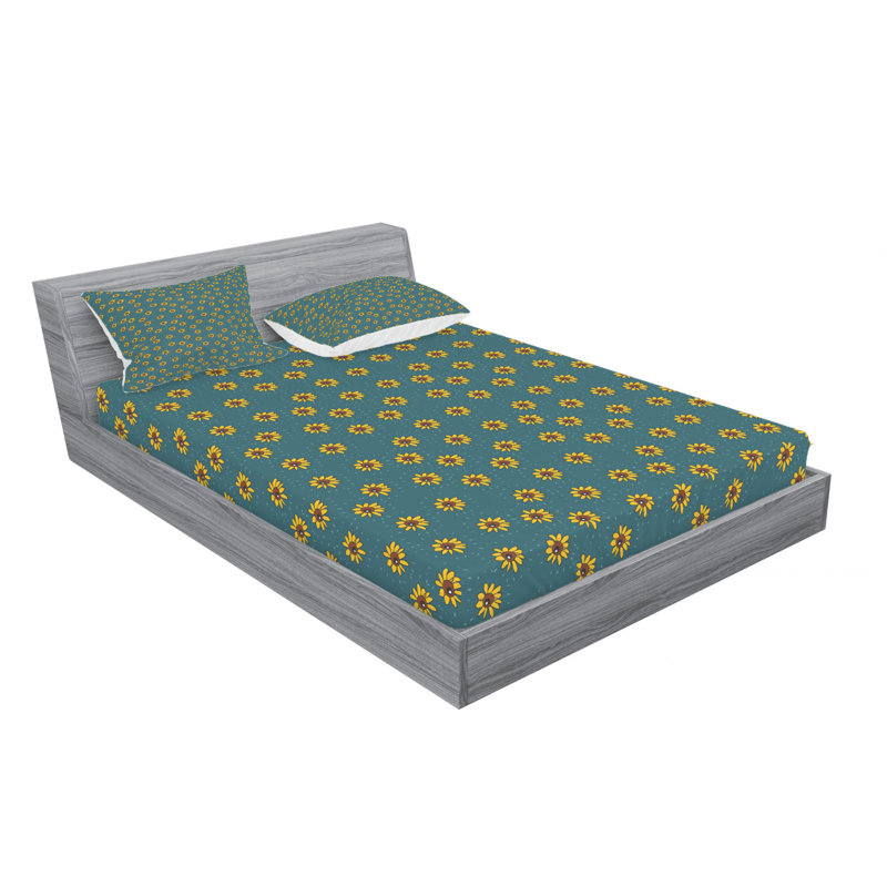 Ensemble de draps à motif floral tournesol, Ensemble de draps pour lit double + un drap-housse