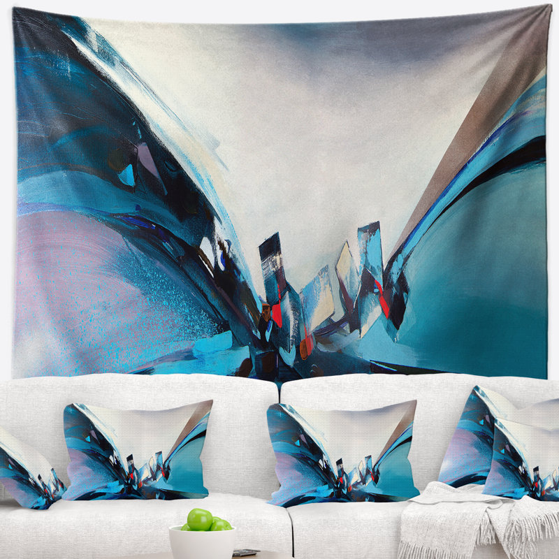Tapisserie bleue panoramique avec motif abstrait, H 50 po x l 60 po