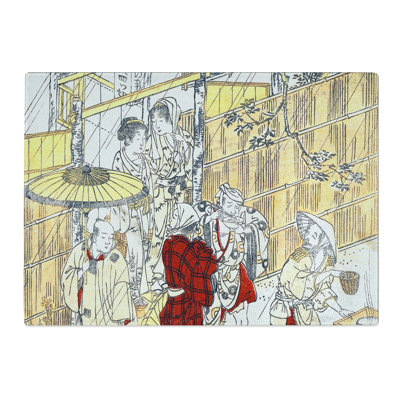 Tempered Glass Market in the Rain by Kitao Shigemasa Chopping Board