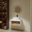 Meuble-lavabo flottant avec lavabo vasque à motif sable doré et tablette ouverte-129374071
