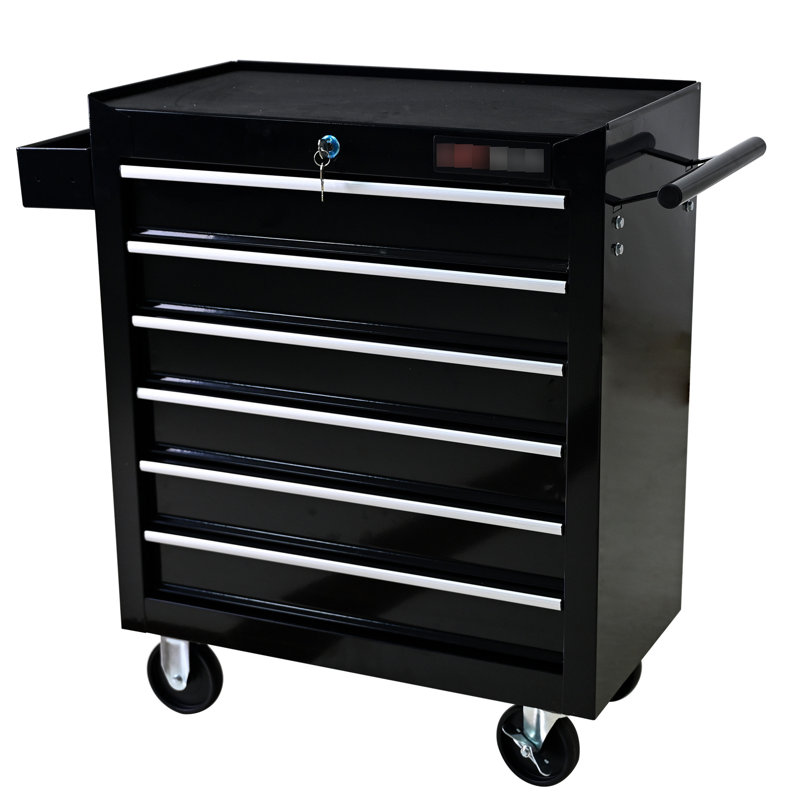 Chariot à outils 6 tiroirs avec système de verrouillage et tiroirs à roulement en douceur - Roues noires verrouillables robustes