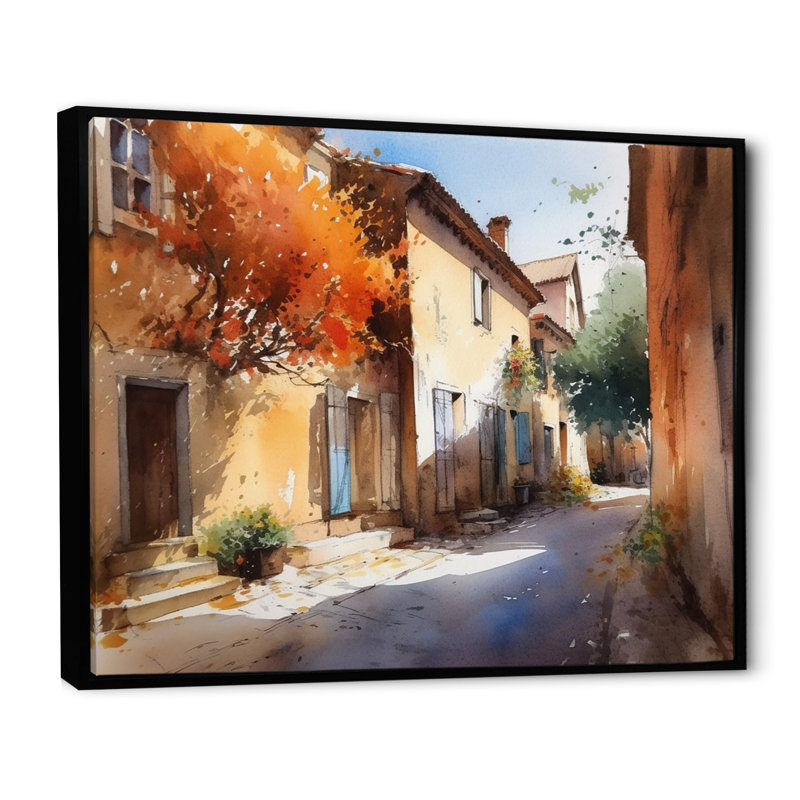 Jaegar, village méditerranéen, rue III, sur toile, H 34 po x l 44 po x P 1,5 po, Cadre flottant noir