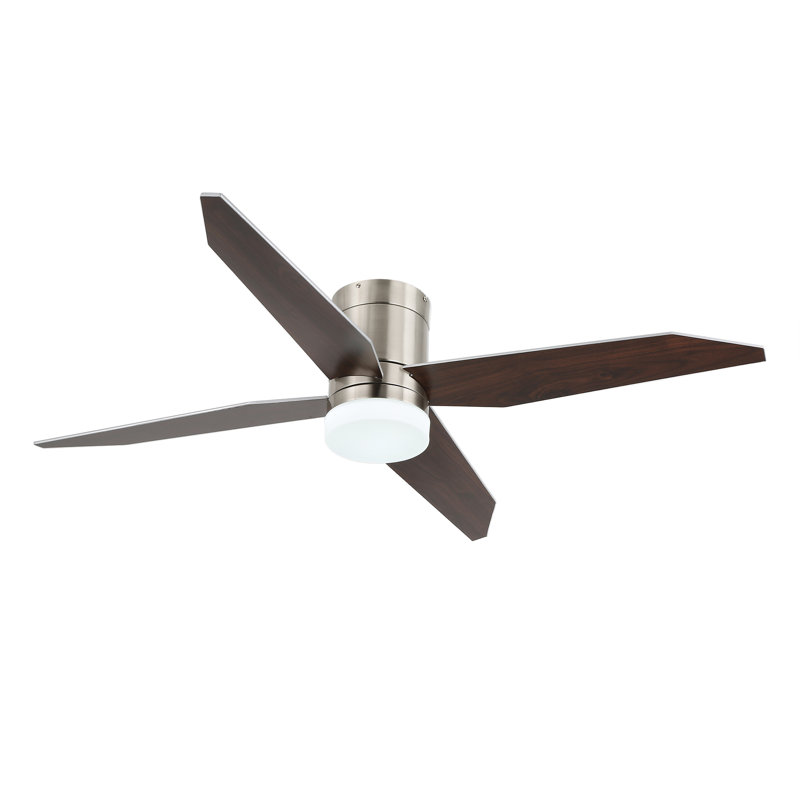 52" Arandip 4-Blade Flush Mount Led Ceiling Fan With Remote Control And Light Kit Included, Silver