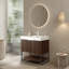 Meuble-lavabo à rayures 30 po avec lavabo encastré Yolan, armoire de rangement autoportante en contreplaqué à rayures avec tiroir et tablette ouverte, lavabo intégré blanc à surface solide rectangulaire sans robinet, pré-assemblé, noyer rétro