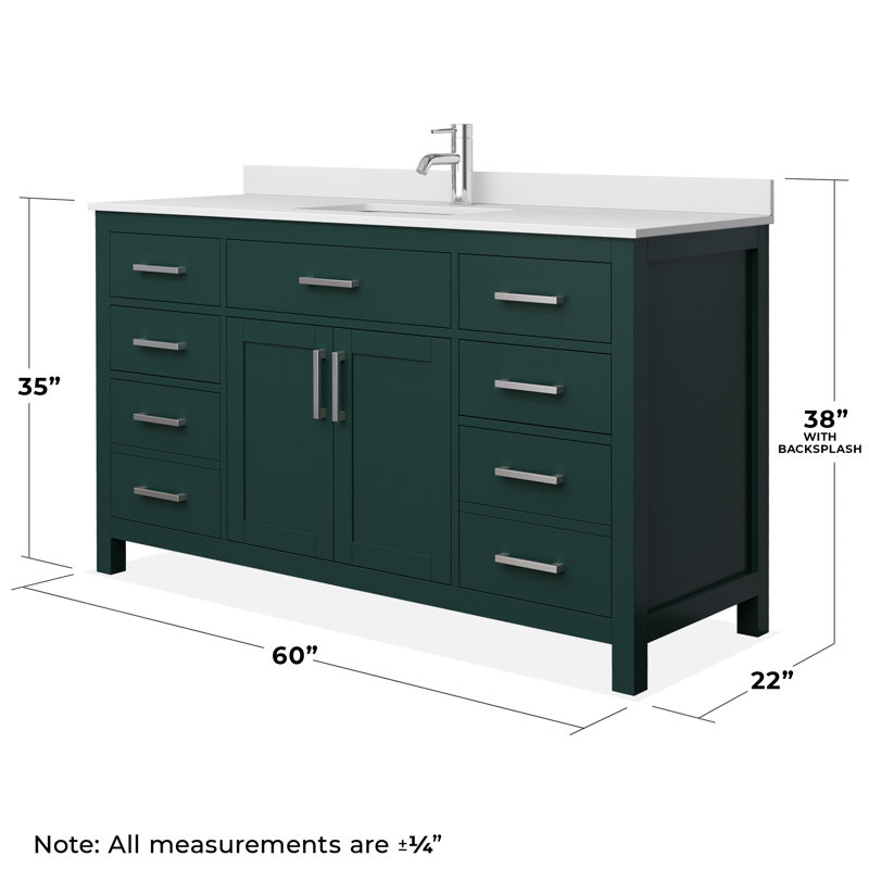 Beckett 60" Single Bathroom Vanity Set, Green, White Cultured Marble, Brushed Nickel