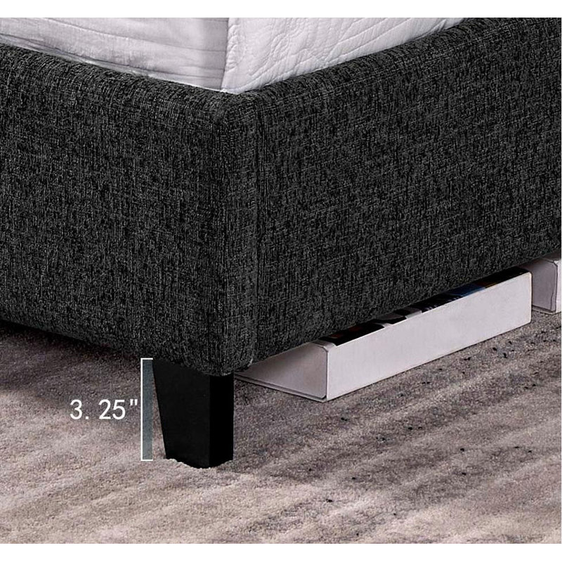 Très grand lit plateforme tapissier gris anthracite - élégant, confortable et robuste