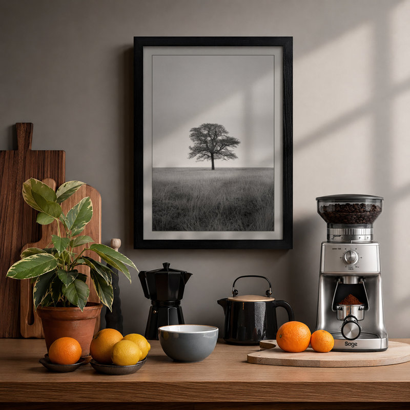 Solitary Tree Scandinavian - Framed Print, Black, A3 - 42.0 x 29.7 cm