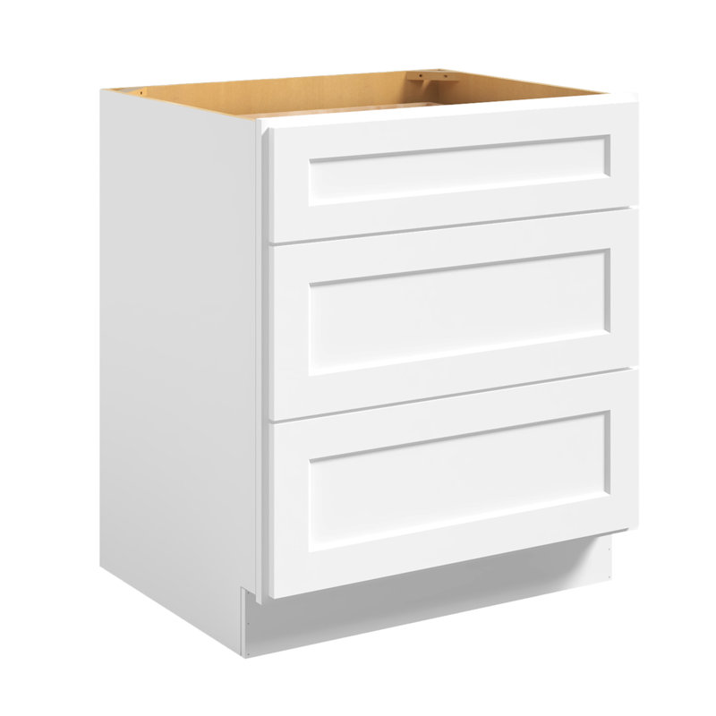 Armoire de base prête à assembler à 3 tiroirs, Blanc shaker, H 34,5 po x l 30 po