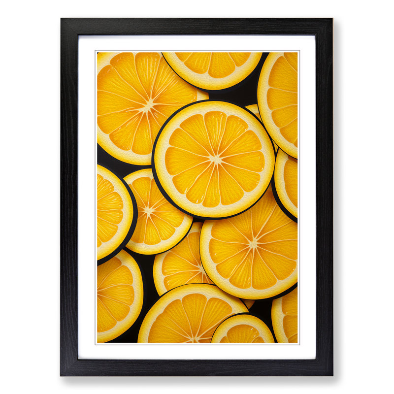 XYZ-FRM-V1223-4149 Lemon Fruit Op - Single Picture Frame Print on Wood, 46cm H x 34cm W x 2cm D, Black