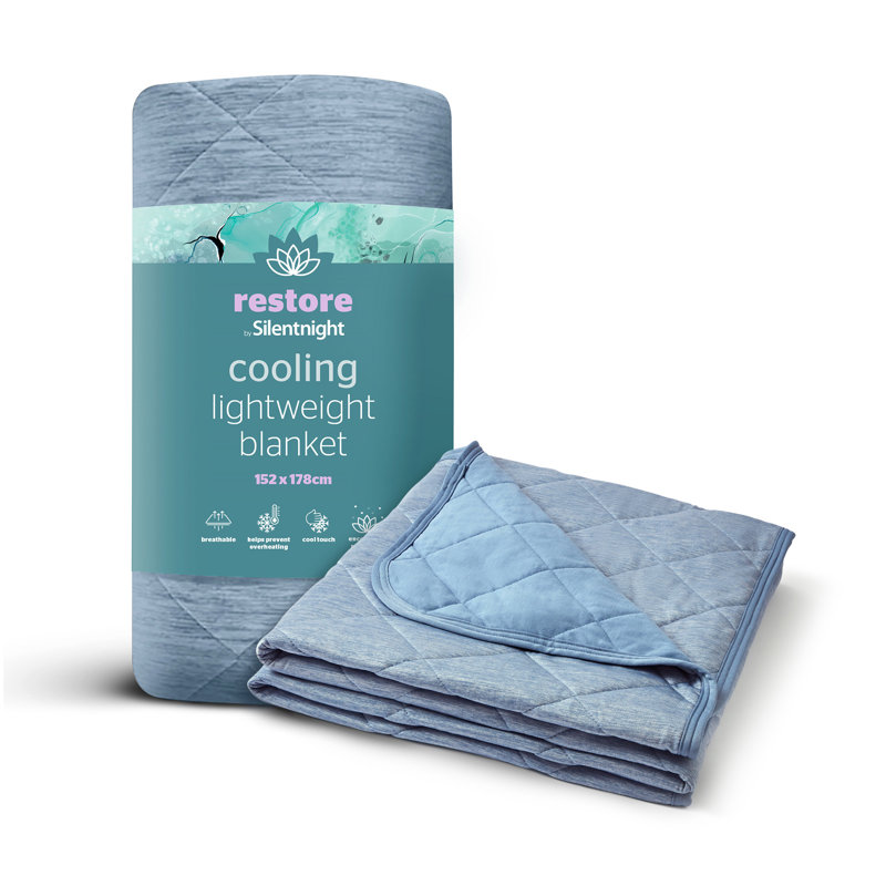 Silentnight Restore Lightweight Cooling Throw, Blue, 178cm L x 152cm W 