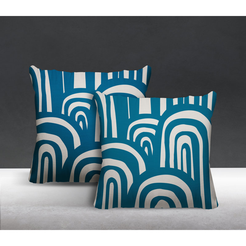 Abstract Outdoor Reversible Throw Pillow, 17W" x 17H", Turquoise