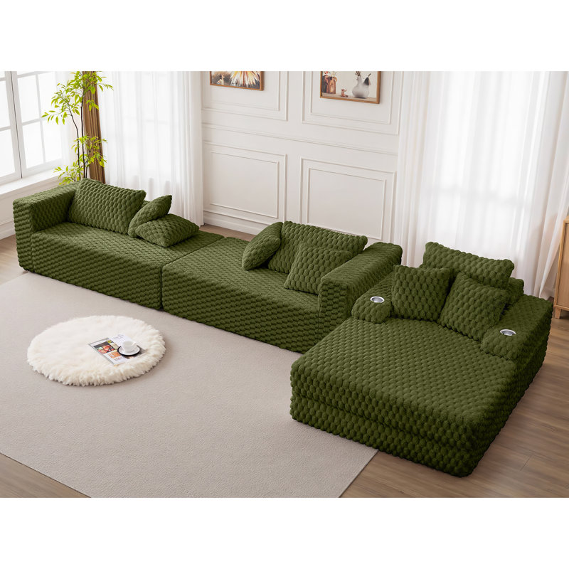 Ensemble de canapé-lit rembourré en fausse fourrure, Vert olive