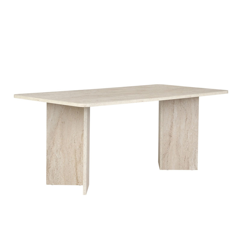 Table de salle à manger élégante et moderne, couleur travertin, capacité de 70 lb | Panneau de particules enduit 100% mélamine, dimensions: 70,9 po x 29,5 po x 35,4 po | Design élégant en marbre beige uni pour les maisons et les salles à manger contemporaines