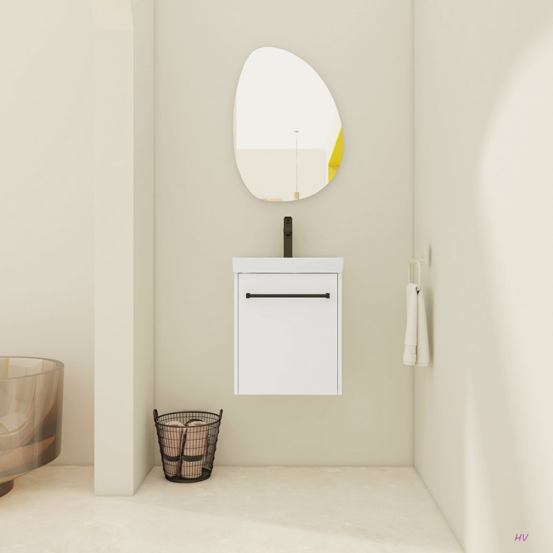 Meuble-lavabo flottant mural 18 po avec lavabo en céramique et porte d'armoire à fermeture en douceur, pour petite salle de bain