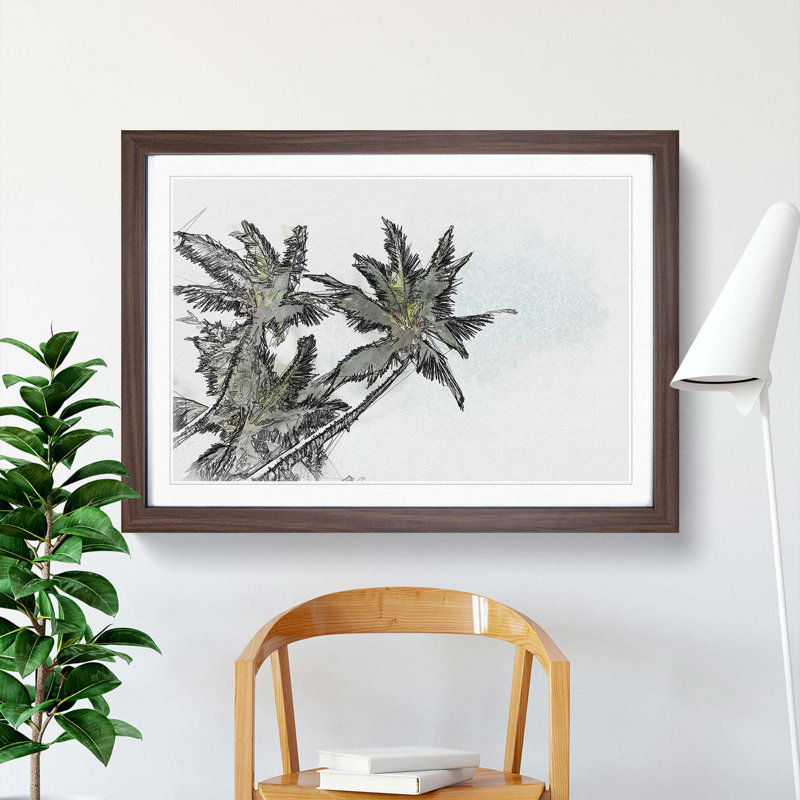Tropical Palm Trees in Abstract - Picture Frame Graphic Art Print, 35cm H x 50cm W x 2cm D, Walnut