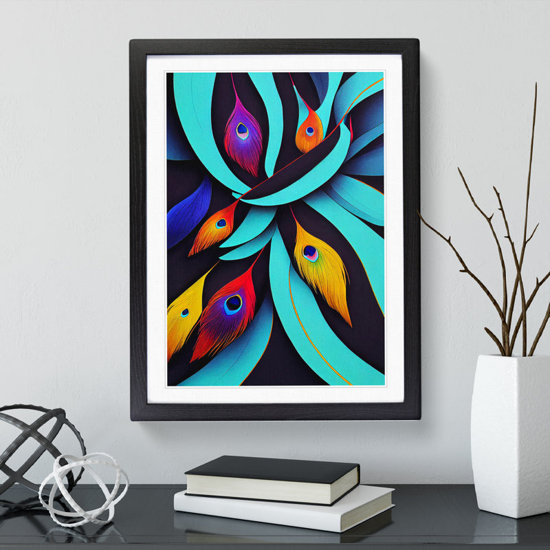 Peacock Feathers No.1 Abstract 1 Piece Single Picture Frame Wall Art, 34cm H x 25cm W x 2cm D, Black Framed