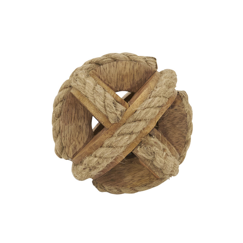 Natural Wooden Rope Decorative Orb, 4" H x 4" W x 4" D, White