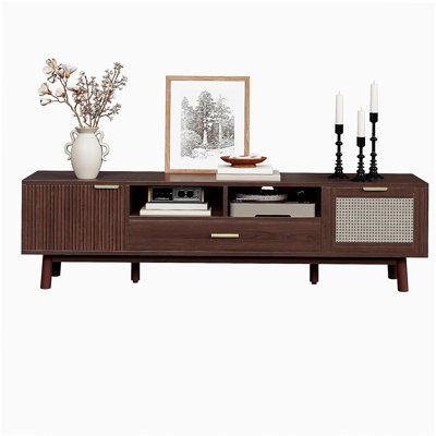 Meuble télé en bois tendance pour téléviseurs de 75 po, meuble télé avec porte à fermeture en douceur et armoire rabattable, consoles de télévision modernes pour le salon, la chambre à coucher