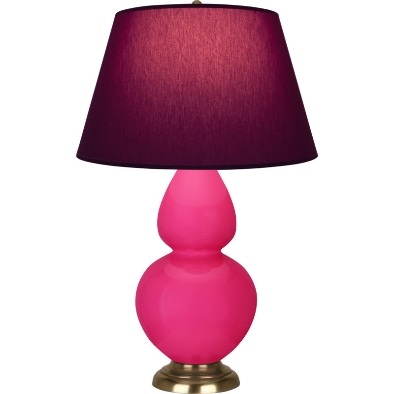 Lampe de table double gourde en céramique, Rose Razzle glacé / laiton, Prune / lavande, Laiton
