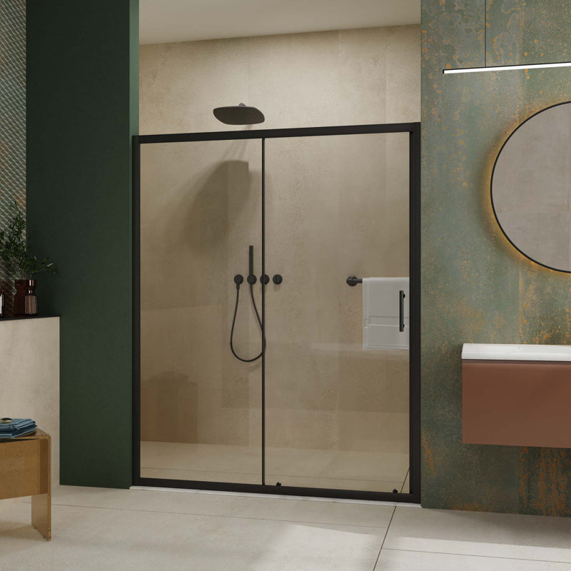 Single Sliding Shower Door,Thick Clear Tempered Glass Shower Door With Stainless Steel Handle