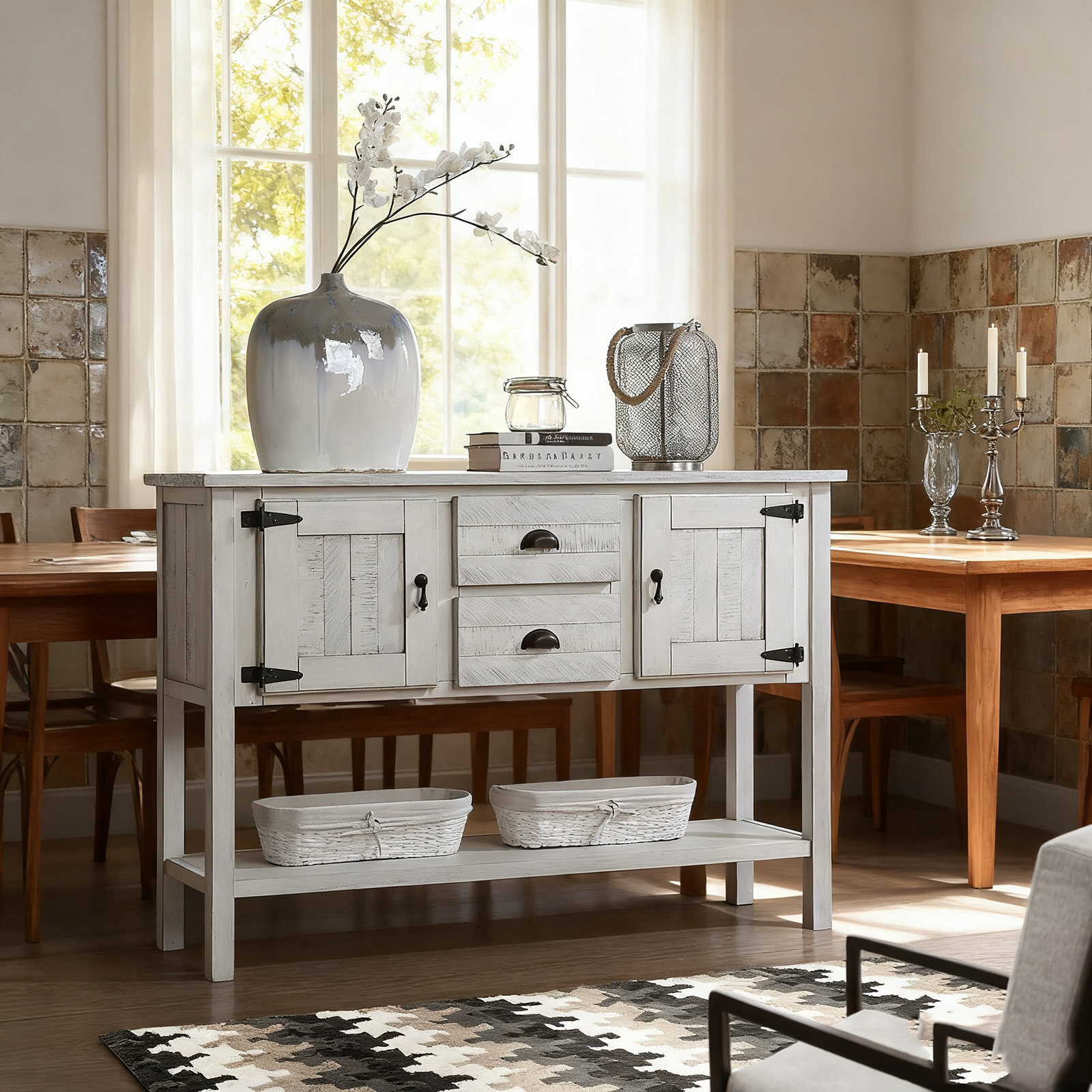 Gracie Oaks 48'' Pine Solid Wood Sideboard Console Table - 2 Drawers+2 ...