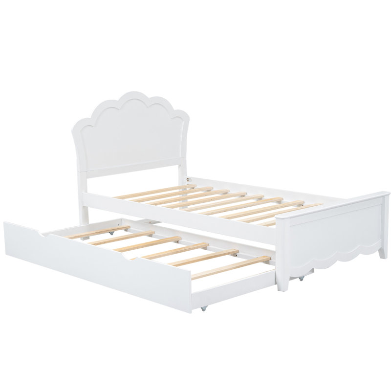 Lit plateforme simple en bois avec tête de lit et lit gigogne à fonction mobile, lit gigogne blanc