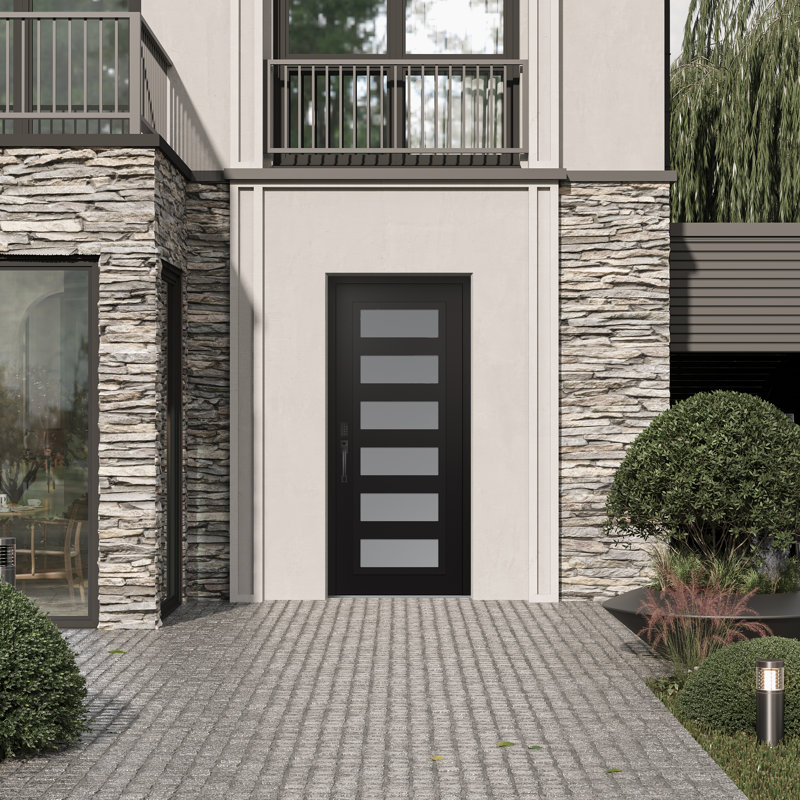 C9 droite 36 po X 80 po Porte d'entrée avant à panneau en verre givré noir et blanc, Oui