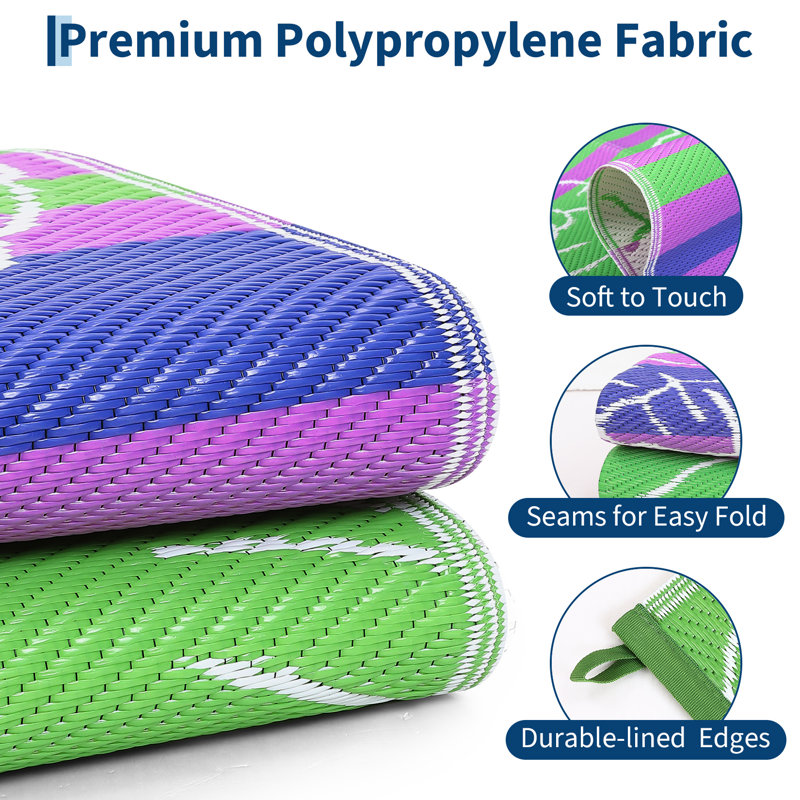 Outdoor Waterproof Rug, Floral Outdoor Area Rug，Outdoor Furniture Patio Furniture Reversible Plastic Straw Patio Rug, Portable Camping Mat for RV, Picnic, Beach, Balcony, Garden & Camping