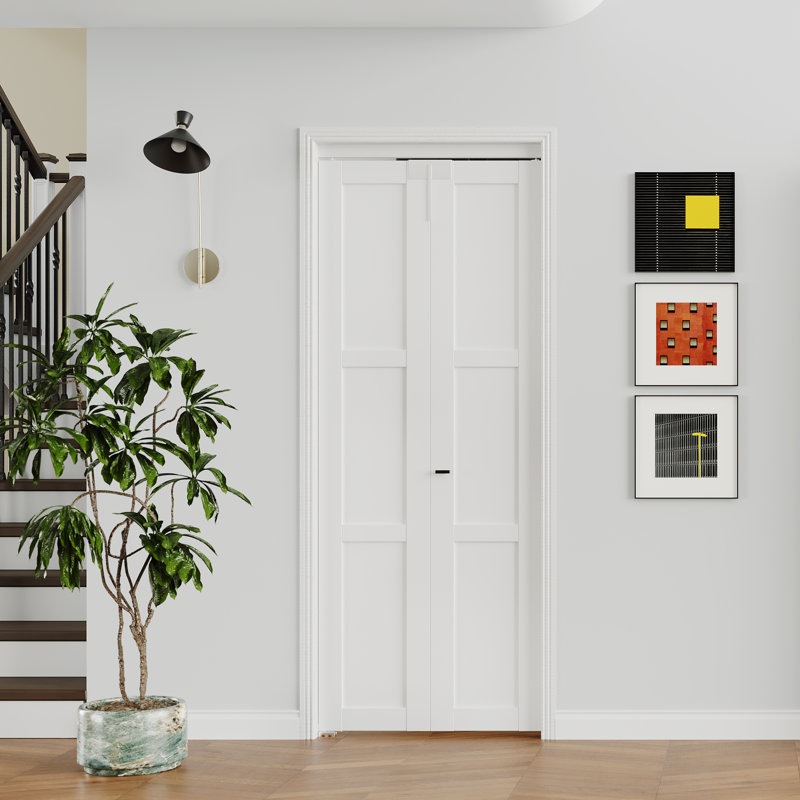Bifold Interior Door - 3 Lite Raised Panel MDF Design ,White Closet Doors With Instal Hardware & Handle & Lock, 24" x 80", 1