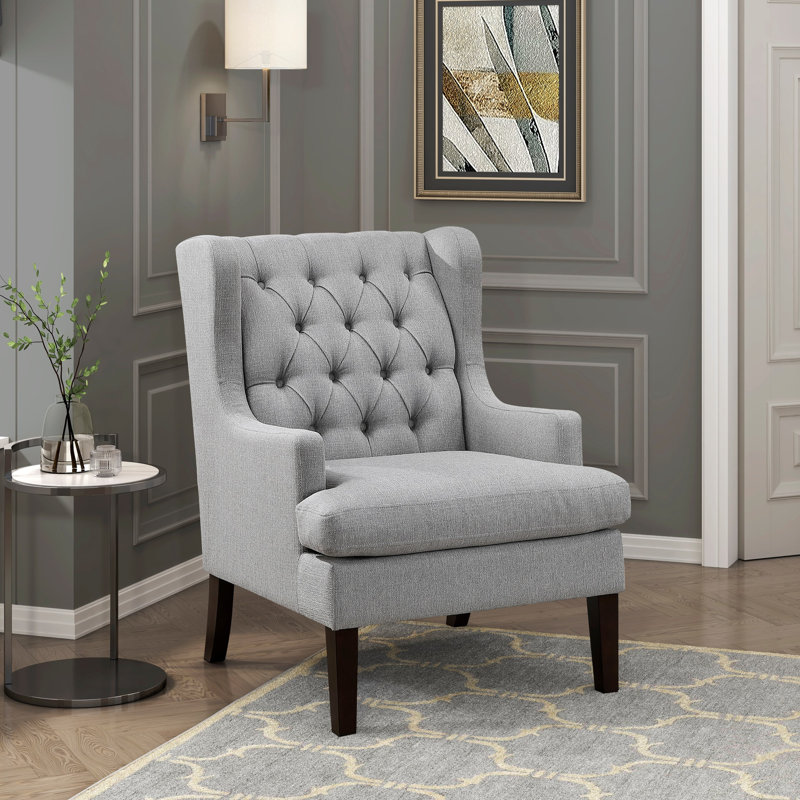 Chaise d'appoint rembourrée grise avec coussins de siège amovibles et revêtement en tissu texturé aux pieds colorés, Gris