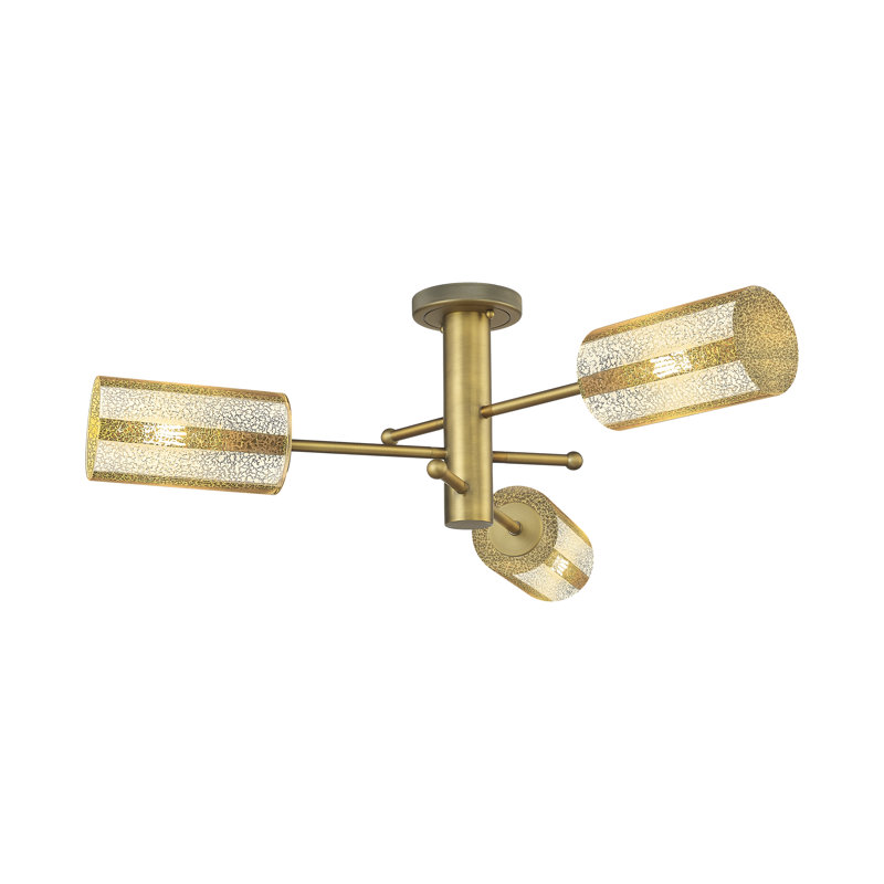 Plafonnier encastré 3 lumières Crown Point, Laiton brossé, H 10,13 po x l 29,38 po x P 29,38 po, Plaqué couleur fumée