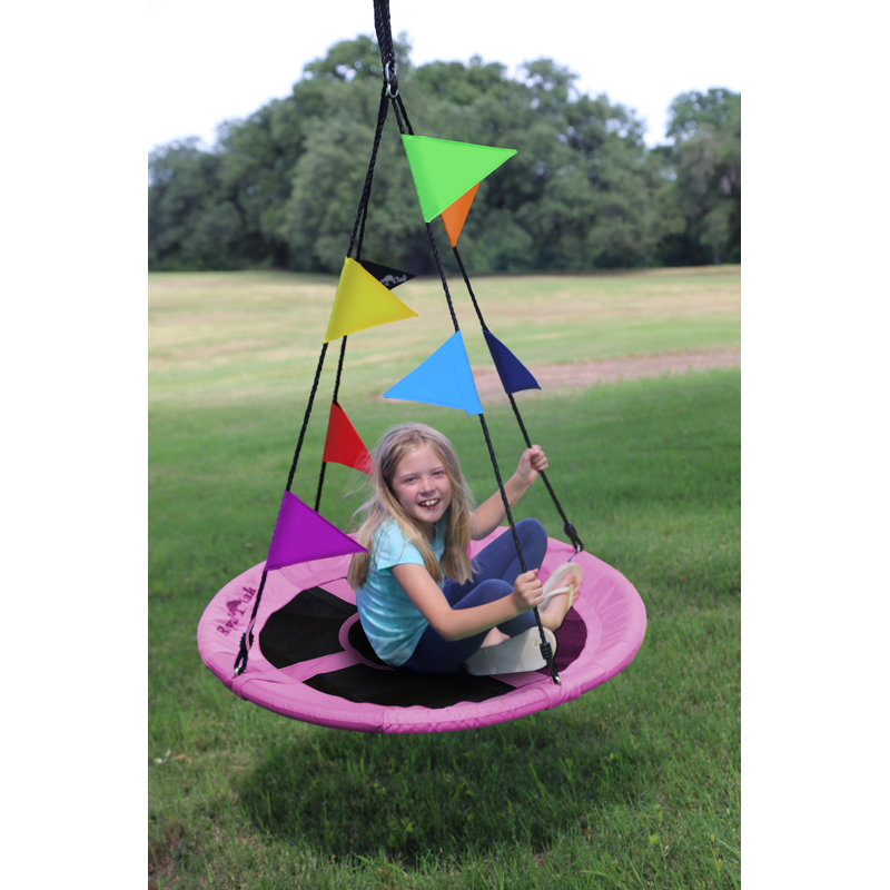 Giant Pink and Black Alloy Steel Saucer Tree Swing