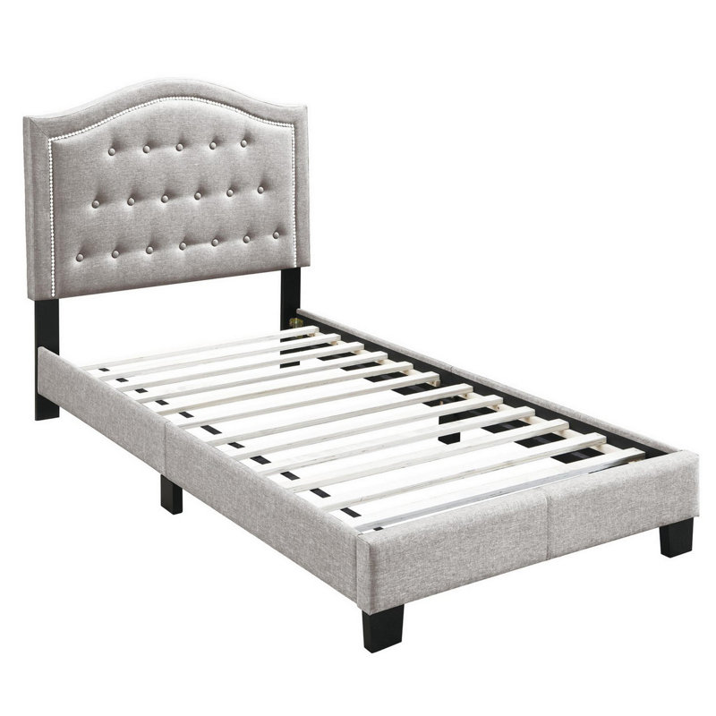 Lit plateforme tapissier touffeté, Simple, Gris charbon