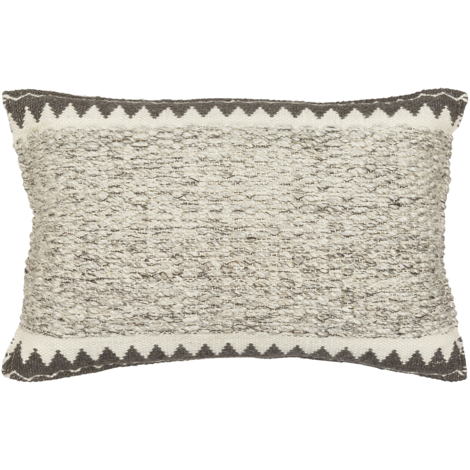 Doralia Embroidered Wool Lumbar Throw Pillow, Polyester/Polyfill, Gray