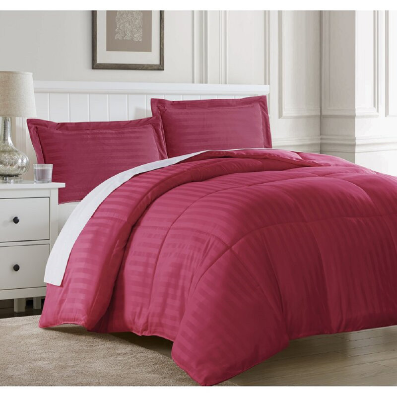 Modern & Contemporary Polyester Comforter, Queen Comforter + 2 Shams, Cerise
