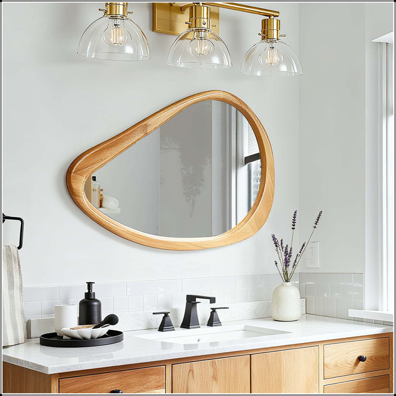 Irregular Teardrop Wooden Wall Mirror