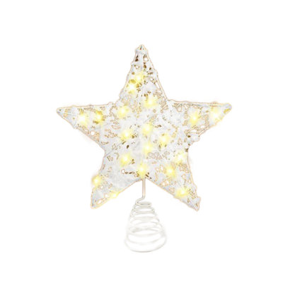 Christmas Star Deer Tree Topper  Glittered Tree Topper Metal Hollow Designed Built In 10 Bulbs String Lights For Indoor Office Christmas Tree Decoration